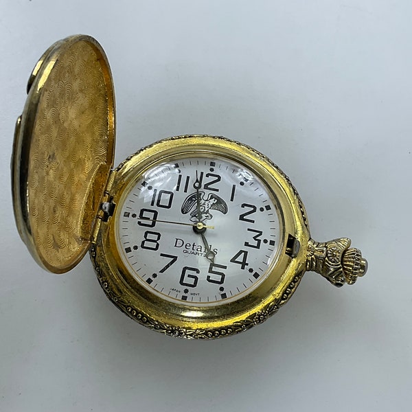 Vintage Details Pocket Watch Gold Toned With Eagle Design Not Working As Is Used