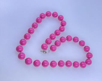 Vintage 15” Necklace With Pink Plastic Beads Used