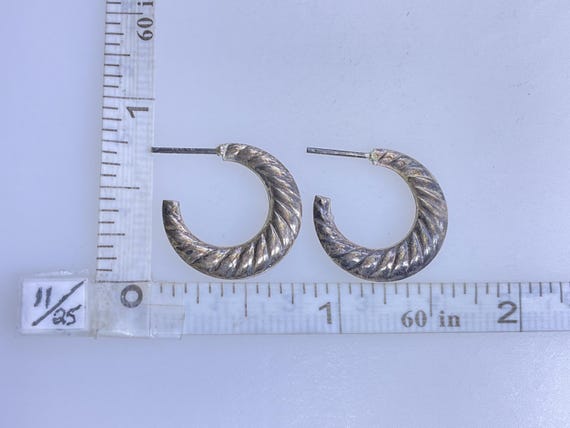 Vintage Stud Earrings Sterling Silver 925 Hoop With Twist Look Need-Cleaned No Backs Used View 2