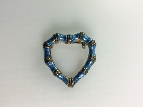 Vintage Pin Brooch Silver Toned Heart With Blue E… - image 1