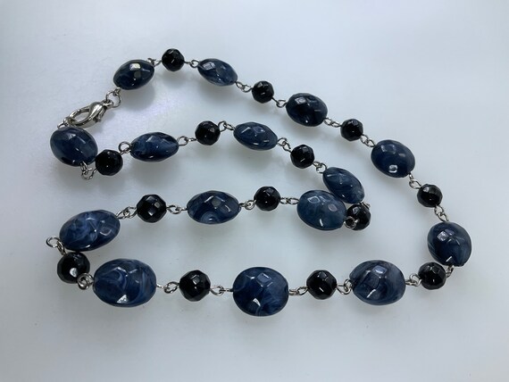 Vintage 18” Necklace Silver Toned With Blue Marbl… - image 1
