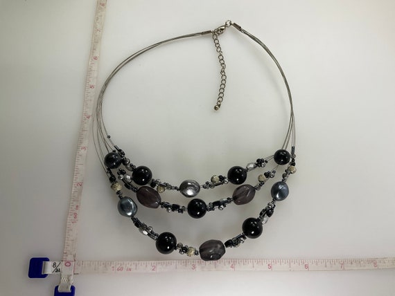 Vintage 17”-20” Necklace 3 Strands Wired With Bla… - image 2