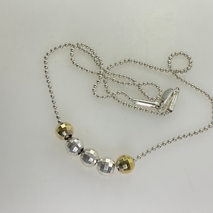Vintage 17” Necklace Sterling Silver 925 Gold Washed Ball Chain With Faceted Beads Used