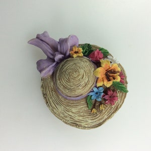 Vintage Pin Brooch Hat With Ribbon And Flowers Used