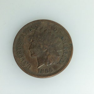 1866 United States Indian Head One Cent Coin Money Used