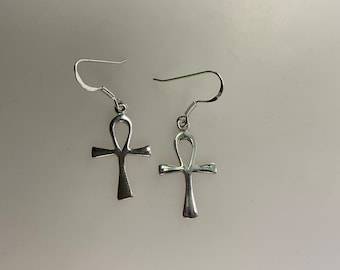Vintage Dangle Earrings Sterling Silver 925 Plain Ankh Design Used