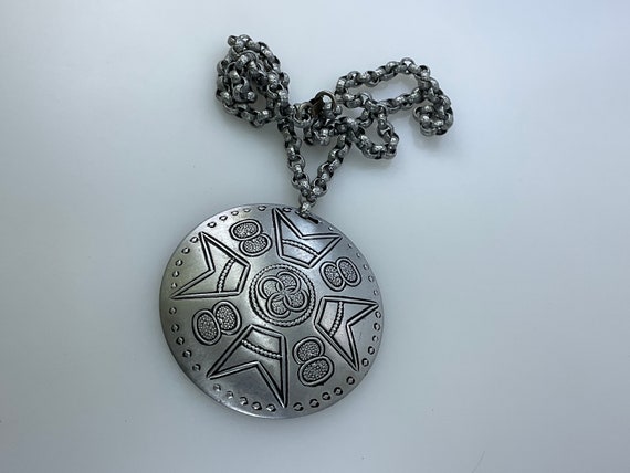 Vintage 20” Necklace Silver Toned Textured Round … - image 1