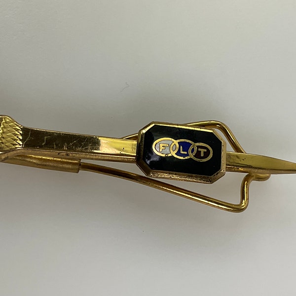 Vintage Tie Clip Gold Toned FTL Odd Fellows Logo Red White Blue Black Enamel Used