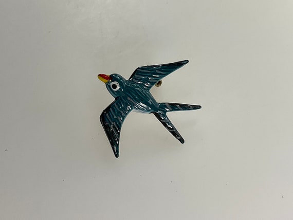 Broche Vintage Oiseau émaillé Et Doré - Bijou Ancien Sans Marque, Occasion
