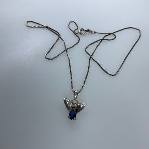 Vintage 18” Necklace Sterling Silver 925 Angel With Blue And Clear stones Needs Cleaned Used
