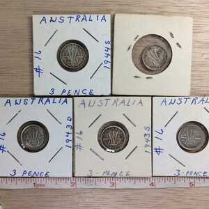 Vintage 5 Coin Lot Australian Three Pence Coins Money 1943D 1943S 1943 1944S 1948 Used