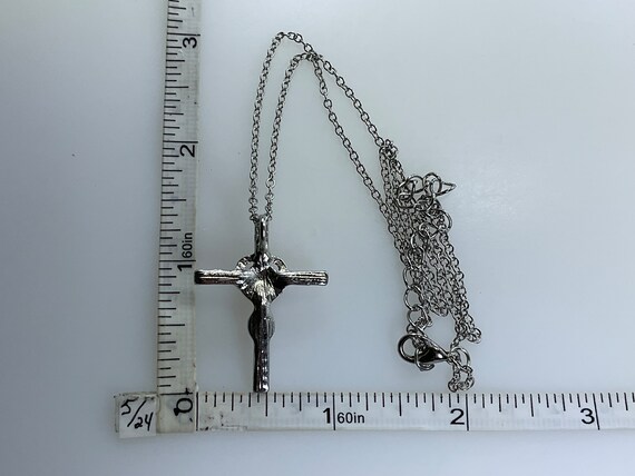 Vintage 18”-20” Necklace Silver Toned Cross With … - image 2