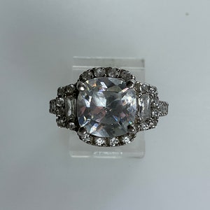 Vintage Ring Size 7 Sterling Silver 925 Square Design With Clear stones Used