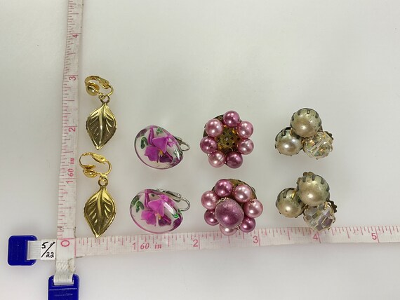 Vintage Lot Four Pair Earrings Assorted Designs O… - image 2