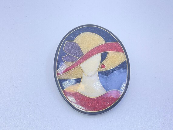 Vintage Plastic Pin Brooch Lady Used