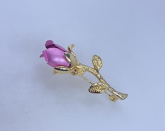 Vintage Pin Brooch Gold Toned Pink Rose Used