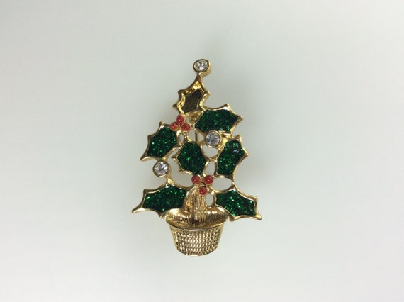 Vintage Avon Pin Brooch Gold Toned Potted Christm… - image 1