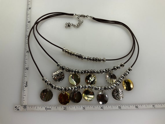 Vintage 15”-18” Necklace 3 Strands With Silver Go… - image 2