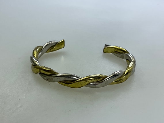 Vintage 7” Bracelet Silver Gold Toned Twist Desig… - image 1