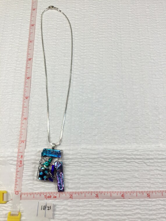 Silver Toned Necklace With Clear Iridescent Blue … - image 2