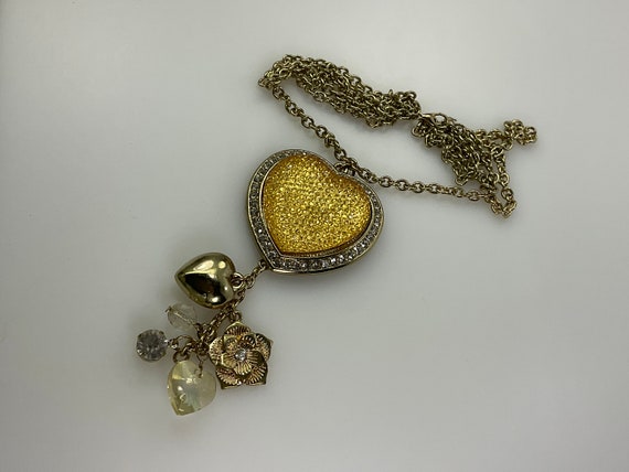 Vintage 28” Necklace Gold Toned With Hearts Flowe… - image 1