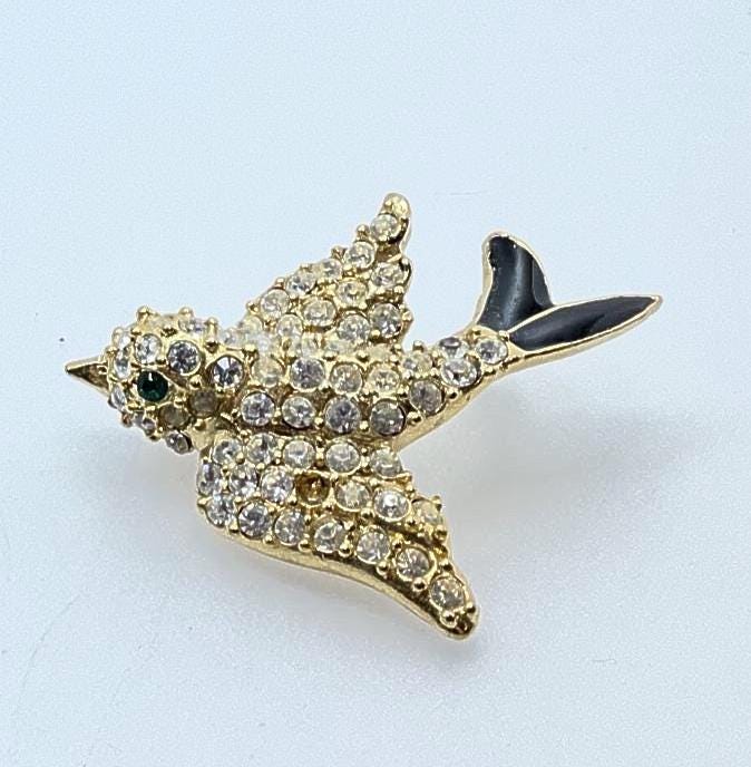 Broche Vintage Oiseau émaillé Et Doré - Bijou Ancien Sans Marque, Occasion