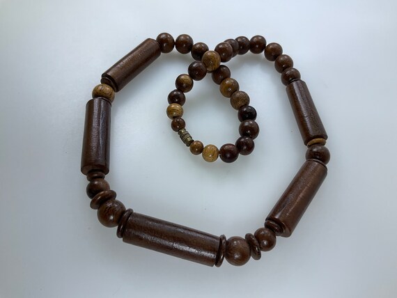Vintage 20” Necklace With Wooden Beads Brown Used - image 1