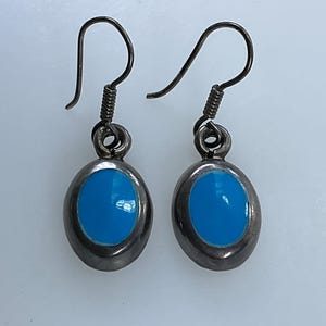 Vintage Dangle Earrings Sterling Silver 925 Oval Turquoise Need Cleaned Used