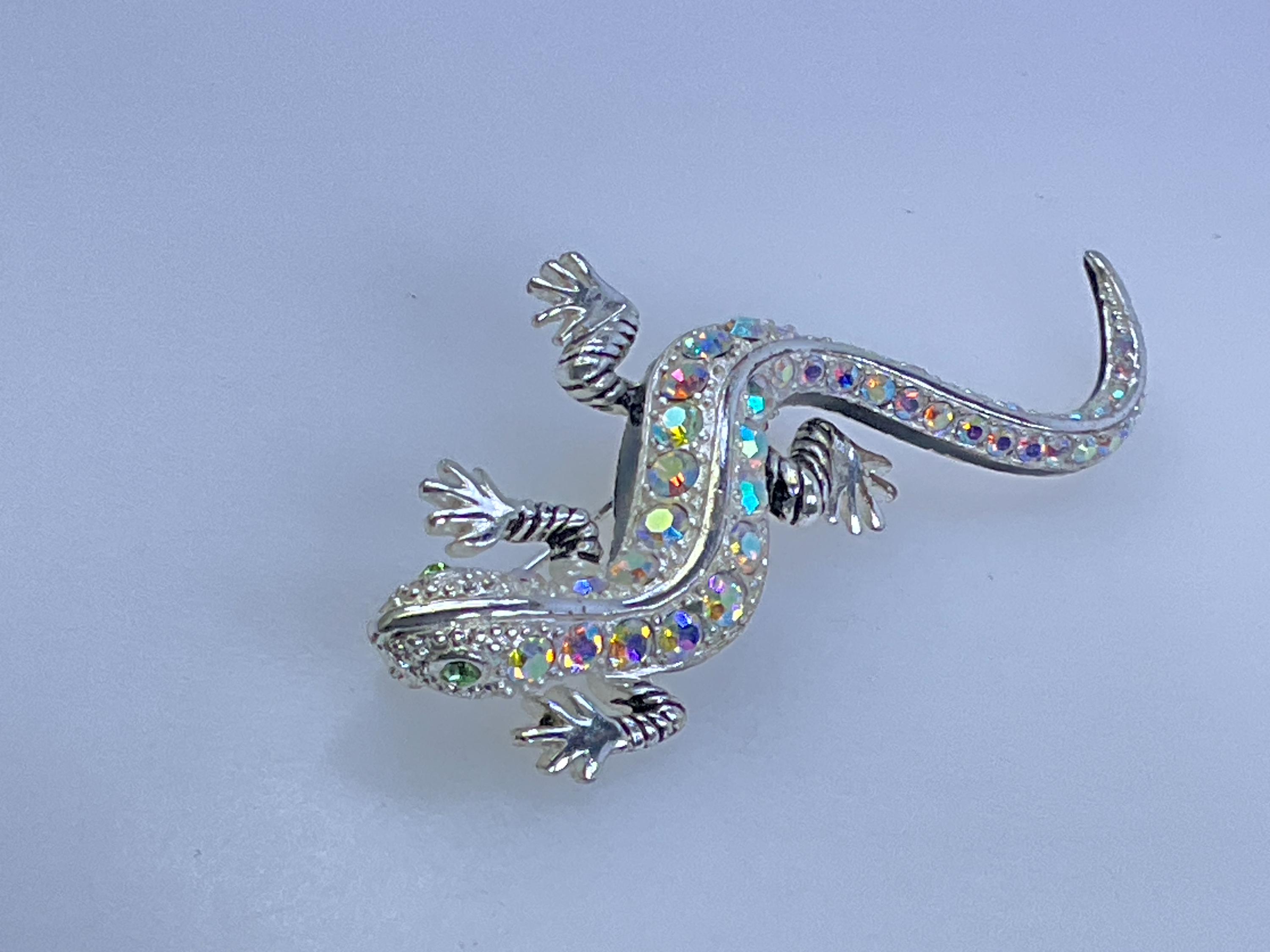 Stylish Silver Gecko Brooch with Blue Accents Tiny Lizard Brooch – Audra main image 3