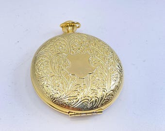 Vintage Gold Toned Floral Design Compact Used
