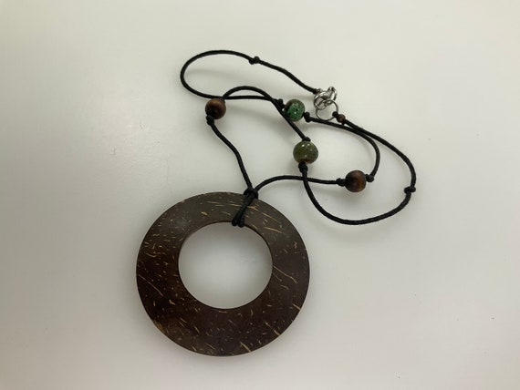 Vintage 18” Necklace Brown Circle Design With Gre… - image 1