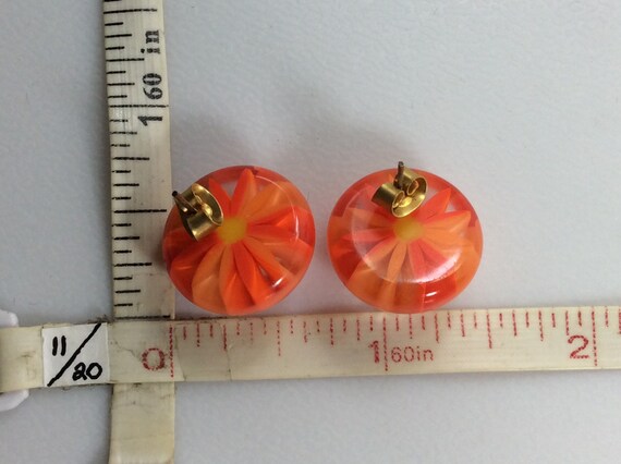 Vintage Post Earrings Clear Round Dome With Orang… - image 2