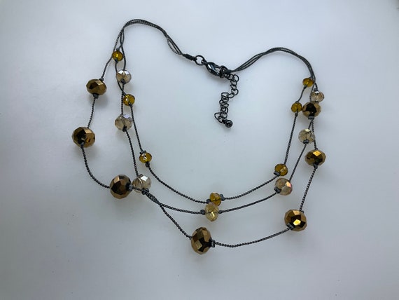 Vintage 17”-19” Necklace 3 Strands Oxidized With … - image 1