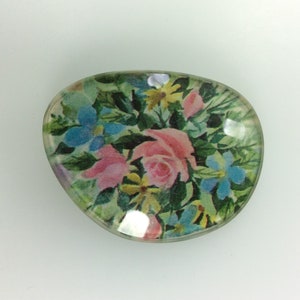 Vintage Pin Brooch Eyeglass Lens With Flowers Image Used