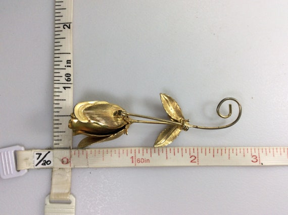 Vintage Pin Brooch Gold Toned Textured Rose Flowe… - image 2