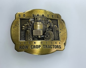 Vintage Belt Buckle Brass Rectangular 60 Series John Deere Row Crop Tractors 1992 Used