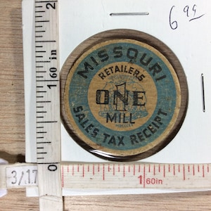 Vintage Old Missouri State Tax Receipt 1Mill Wooden Nickel Used