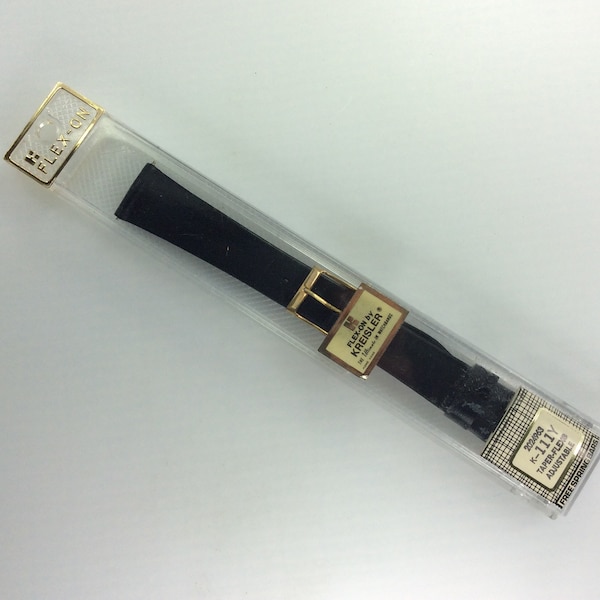 Vintage Kreisler Watch Band  Flex-On Black Gold Toned K-111Y Taper-Flex Adjustable New Old Stock