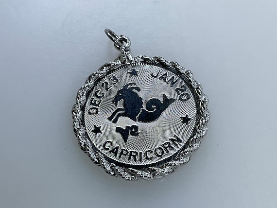 Vintage Pendant Sterling Silver 925 Round Capricorn Sign Used