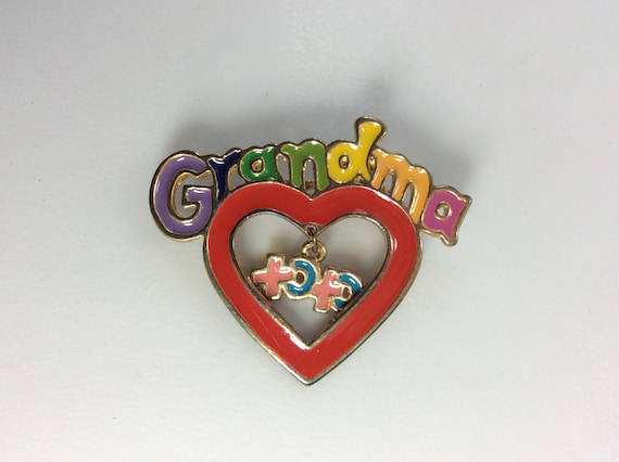 Vintage DM Pin Brooch Gold Toned Grandma Heart X … - image 1