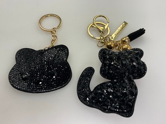 Vintage Lot Of 2 Keychains Gold Toned Black Cat D… - image 1