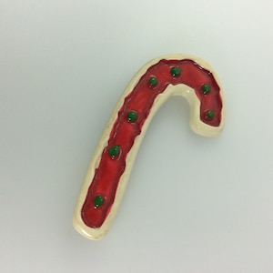 Vintage Pin Brooch Christmas Candy Cane Cookie Design White Red Green Plastic Used