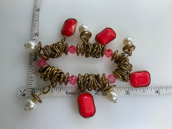Vintage 6” Bracelet Stretchy With Gold Toned Rect… - image 2