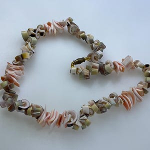 Vintage 16” Necklace With Shell Beads Pink Green White Brown Used