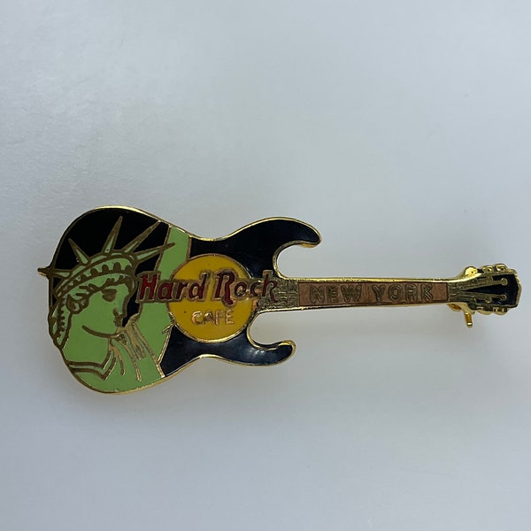 Vintage Pin Brooch Gold Toned Hard Rock Cafe Guitar Design Red Green Black Yellow Enamel Used