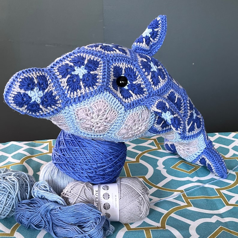 Custom handmade African Flower crochet Dolphin image 3