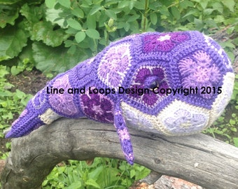 Line and Loops' Purdy the African Flower Crochet Whale Pattern - PDF only