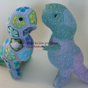 Rex the Tyrannosaurus African Flower Crochet Pattern PDF only image 2