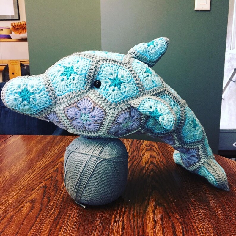Custom handmade African Flower crochet Dolphin image 2