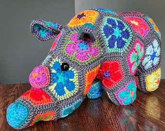 Custom Handmade African Flower Crochet Rhino